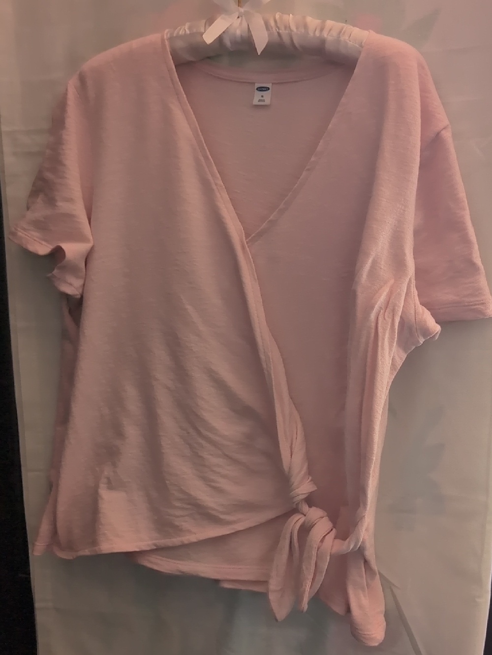 Light Pink Women's Wrap Tie Short Sleeve Top